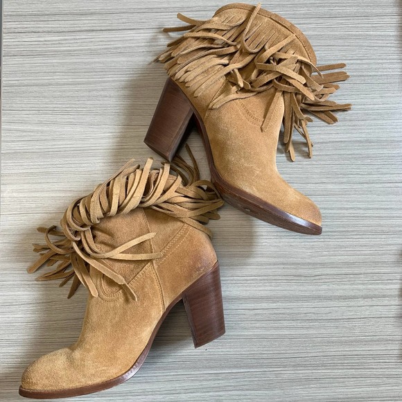 Frye Womens Ilana Short Fringe Sand Ankle Boots Suede Light Brown Size 8.5 - Picture 5 of 8